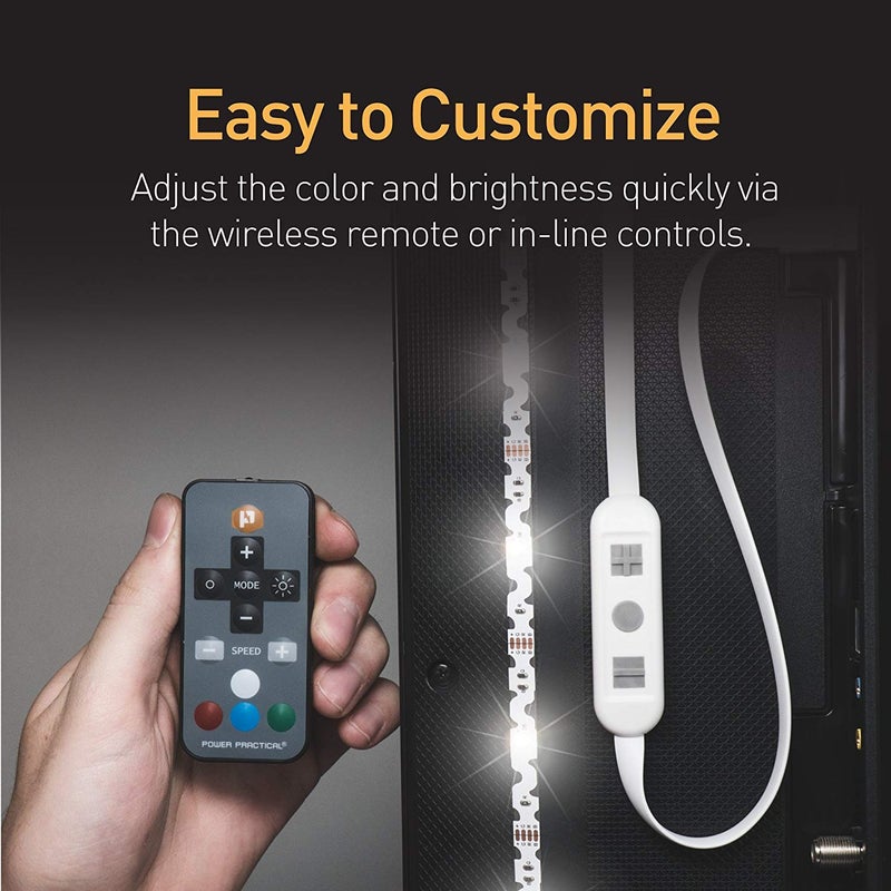 Power Practical LED Strip Lights Backlight, USB Light Strips w/Remote for 15 Ambient Color Bias Lighting Options & 10 Brightness Modes, for TV/Computer Decor/Indoor Use, Size (30"-40" TV) - Image 4