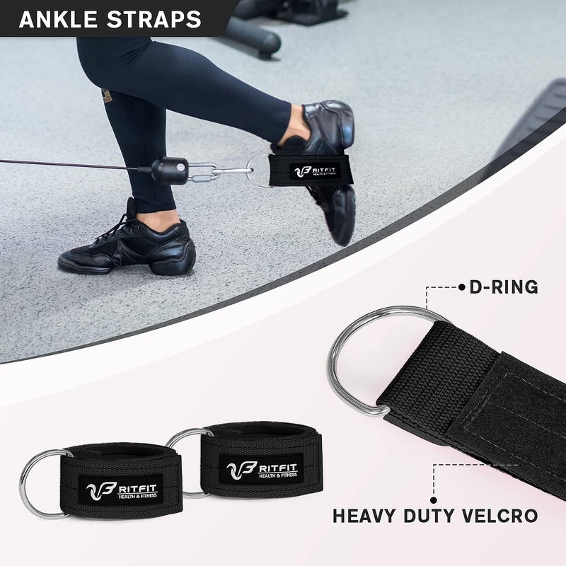 RitFit 7 Pcs Barbell Squat Pad Set, with Resistance Band, 2 Safety Straps, 2 Gym Ankle Straps & Carry Bag, Upgraded Neck & Shoulder Protective Pad Support for Squats, Lunges & Hip Thrust (Pink/Black) - Image 4