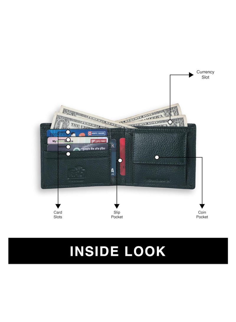  هاموندز فلاي كاتشر محفظة جلدية للرجال، حماية ، محفظة نقود ثنائية الطي،  خانات للبطاقات، جيب للعملات، جيوب مخفية - أخضر بحري - Image 3