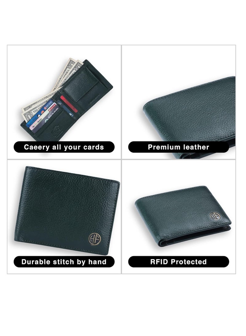  هاموندز فلاي كاتشر محفظة جلدية للرجال، حماية ، محفظة نقود ثنائية الطي،  خانات للبطاقات، جيب للعملات، جيوب مخفية - أخضر بحري - Image 5