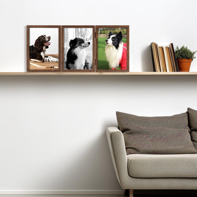 Space Art Deco 5x7 Triple Hinged Frames  3 Folding Picture Frame  Triptych Photo Frame  Stand Vertically on Desktop or Tabletop  Brown - Image 5