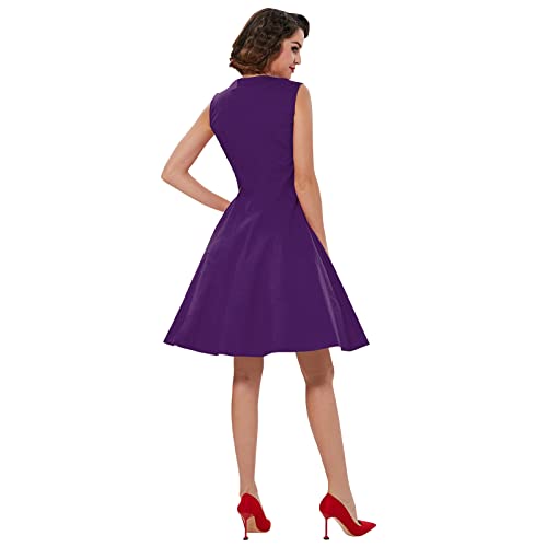 KILLREAL Women's Vintage Floral Print Sleeveless Casual Rockabilly Cocktail Dress Purple/White Medium - Image 4