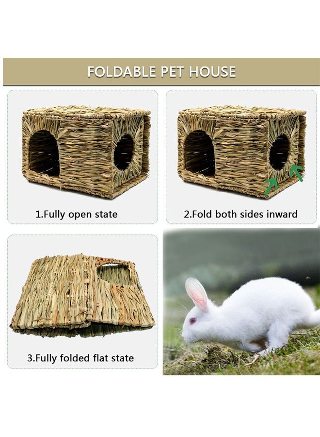 GUSGU Rabbit Grass House and Hideout Foldable, Handmade Woven Hay Bed Natural Edible Grass Hut with Bunny Chew Toys, for Bunny Hamster Chinchilla. - Image 4