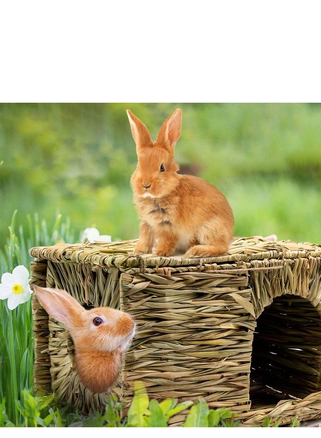 GUSGU Rabbit Grass House and Hideout Foldable, Handmade Woven Hay Bed Natural Edible Grass Hut with Bunny Chew Toys, for Bunny Hamster Chinchilla. - Image 5