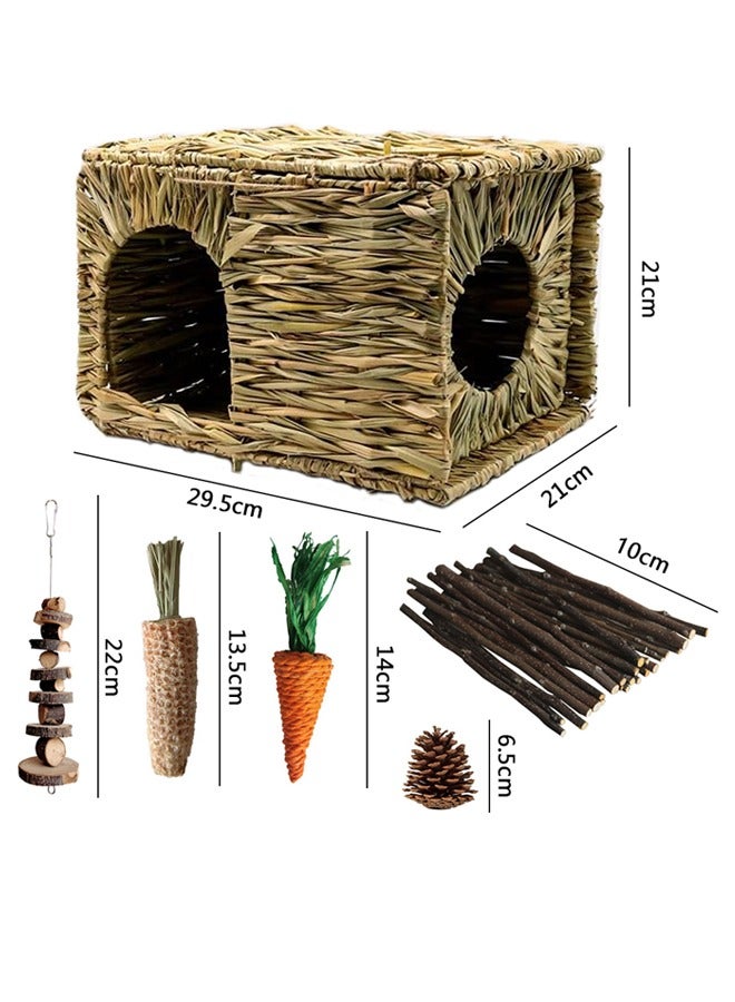 GUSGU Rabbit Grass House and Hideout Foldable, Handmade Woven Hay Bed Natural Edible Grass Hut with Bunny Chew Toys, for Bunny Hamster Chinchilla. - Image 2