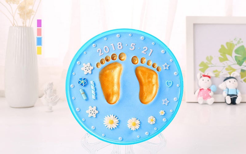 HomeFast Baby Footprint Kit Newborn Keepsake - DIY Hand & Foot Print for Infants Gift, with Non Toxic Clay, Ornaments, Stand, Dust Cover, Metal Memory Box - Image 5