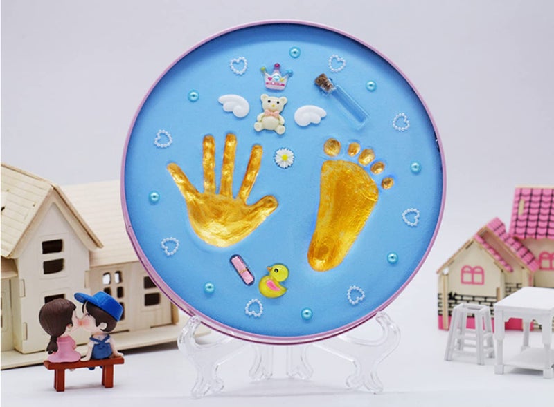 HomeFast Baby Footprint Kit Newborn Keepsake - DIY Hand & Foot Print for Infants Gift, with Non Toxic Clay, Ornaments, Stand, Dust Cover, Metal Memory Box - Image 4