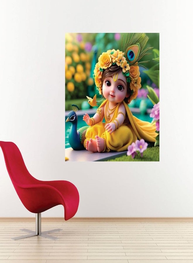 Akki Wold Yellow Krishna In Garden Little Baby Wall Poster For Living Room,Kids Room, Office (Size - 46CM X 46CM) - Image 3