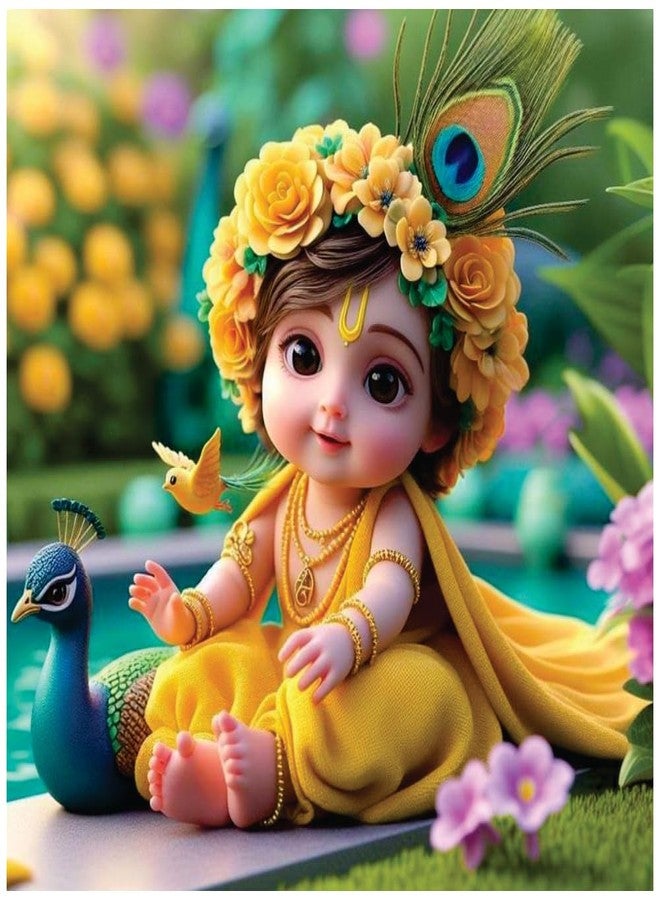 Akki Wold Yellow Krishna In Garden Little Baby Wall Poster For Living Room,Kids Room, Office (Size - 46CM X 46CM) - Image 1