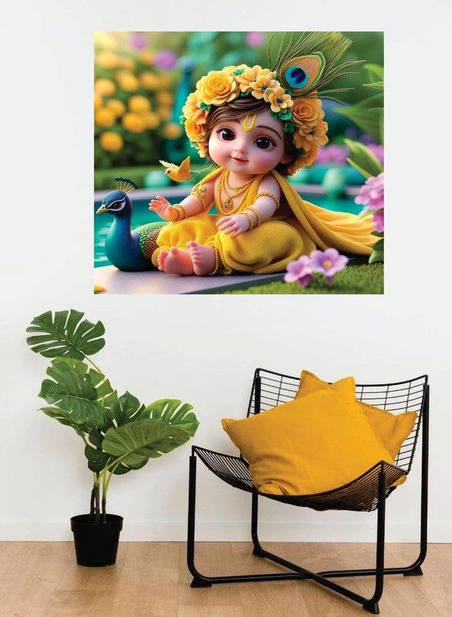 Akki Wold Yellow Krishna In Garden Little Baby Wall Poster For Living Room,Kids Room, Office (Size - 46CM X 46CM) - Image 2