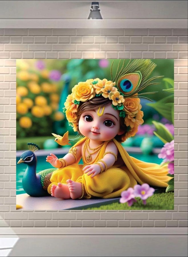 Akki Wold Yellow Krishna In Garden Little Baby Wall Poster For Living Room,Kids Room, Office (Size - 46CM X 46CM) - Image 4