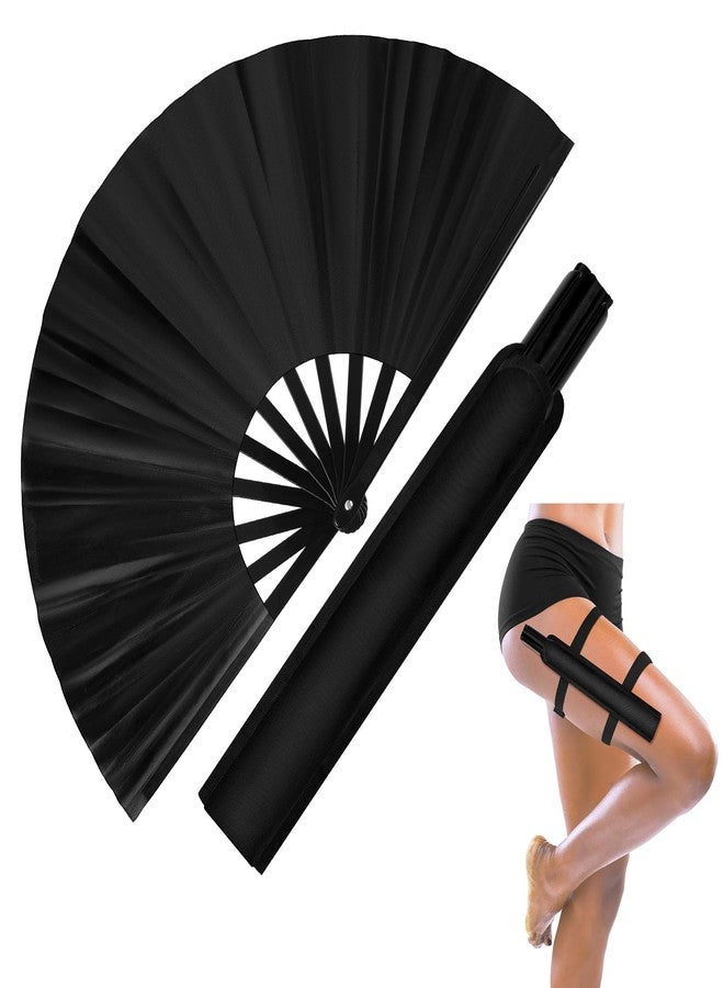 Anglechic 13" Large Rave Fan with Holster Clack Folding Hand Fan for Men Women Rave Edm Festival Line Dancing Party Gift(Classic,Black) - Image 1
