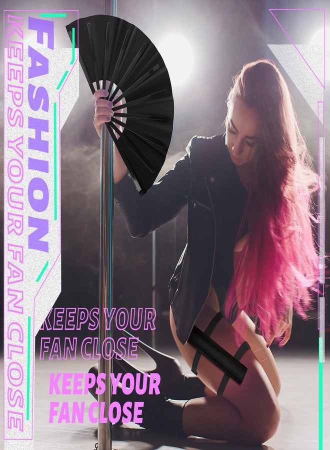 Anglechic 13" Large Rave Fan with Holster Clack Folding Hand Fan for Men Women Rave Edm Festival Line Dancing Party Gift(Classic,Black) - Image 4