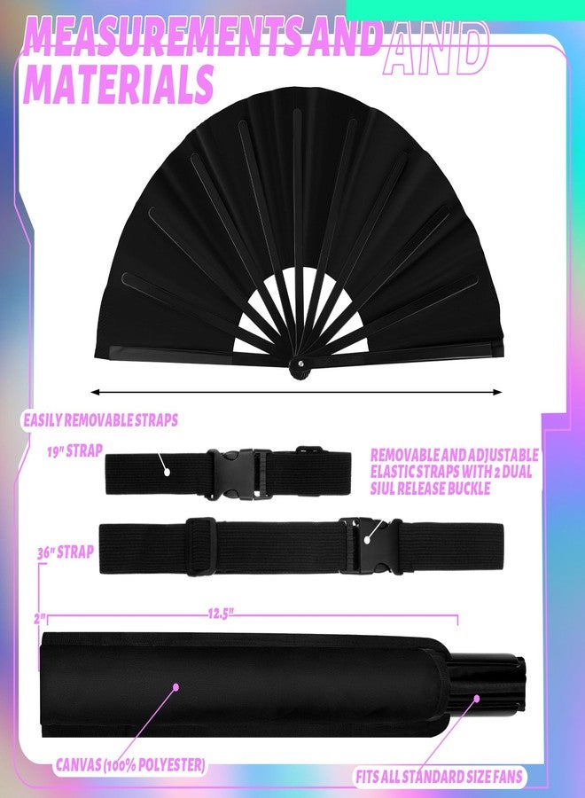 Anglechic 13" Large Rave Fan with Holster Clack Folding Hand Fan for Men Women Rave Edm Festival Line Dancing Party Gift(Classic,Black) - Image 3