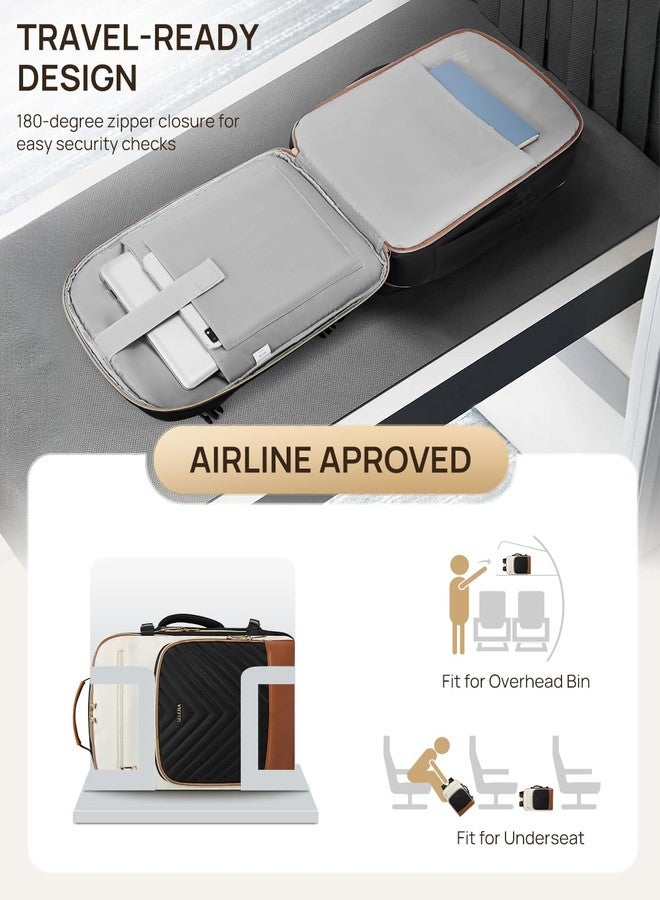 Telena Travel Backpack for Women, 15.6 inch Laptop Backpack TSA Carry on Backpack Personal Item Size Flight Approved Travel Bag Daypack with Multi-Pockets for Work, Travel, Business, Black-Beige-Brown - Image 3