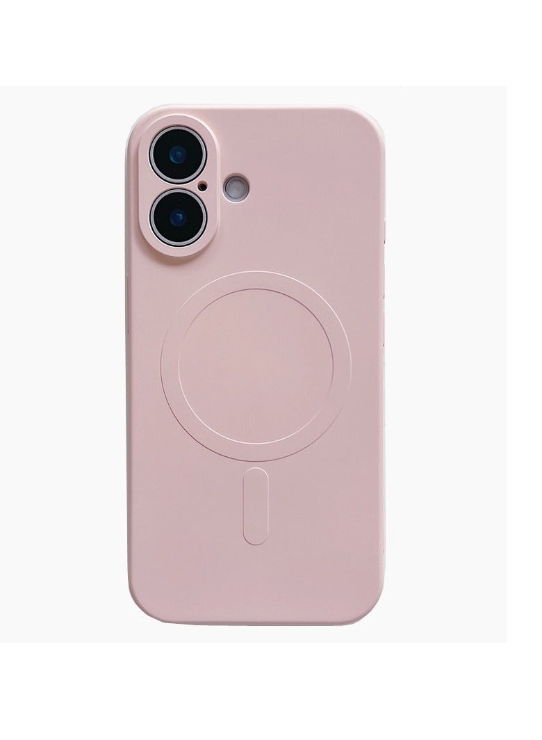 غلاف هاتف مغناطيسي مقاوم للصدمات من السيليكون السائل المغناطيسي غطاء حماية كامل مغطى بالكامل لهاتف آيفون 16 (6.1 بوصة)، وردي