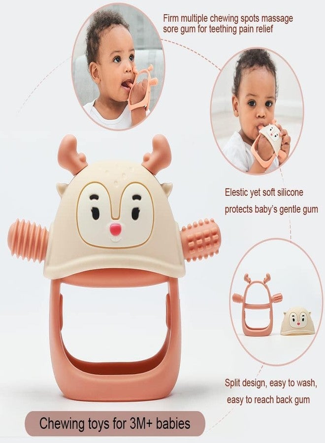 Mom's Aura Baby Teething Toys for Babies 0-6 Months-Baby Teether,Anti-Drop Silicone Mitten Teething Toy for Soothing Sore Gums,Teething Pacifier,Baby Toys 6 to 12 Months-Ideal Travel Essentials for,Reindeer) (Orange,dls) - Image 2