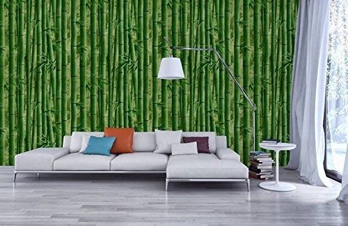 Eurotex Textured Vinyl PVC Coated 3D Green Bamboo Wallpaper for Walls Home Decoration (57sqft/Per roll)-0901 - Image 2