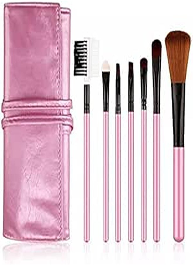 Generic 7 Set Of Makeup Brushes For Beginners Universal PU Fiber Eye Shadow Bag Makeup Brush Brush Beauty Tools-Pink 