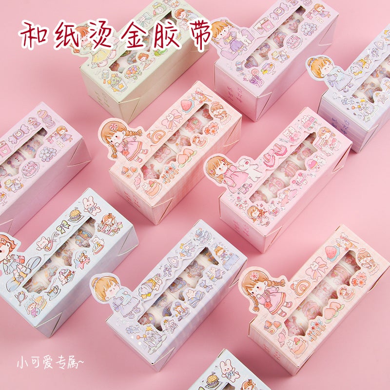 And paper tape set color cute material handmade student with girl heart hand account stickers decorative diy stickers Random hair