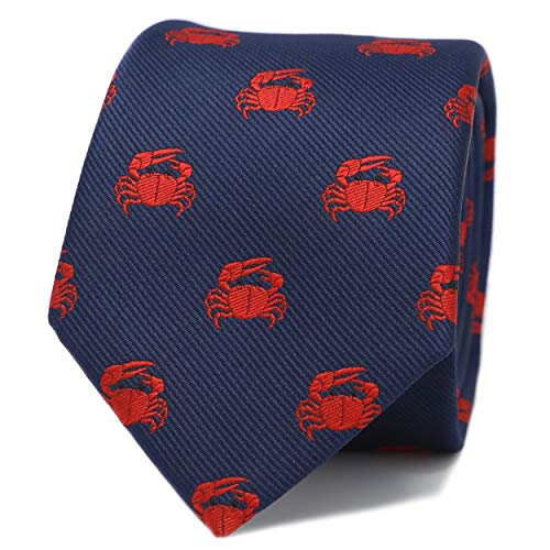 MENDEPOT Novelty Crab Necktie Microfibre Woven Red Crab Navy tie With Box - Image 1