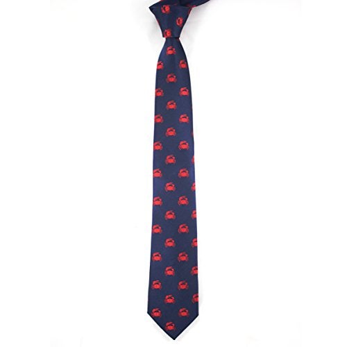 MENDEPOT Novelty Crab Necktie Microfibre Woven Red Crab Navy tie With Box - Image 3