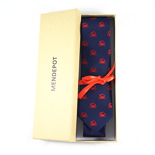 MENDEPOT Novelty Crab Necktie Microfibre Woven Red Crab Navy tie With Box - Image 5