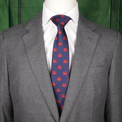 MENDEPOT Novelty Crab Necktie Microfibre Woven Red Crab Navy tie With Box - Image 2