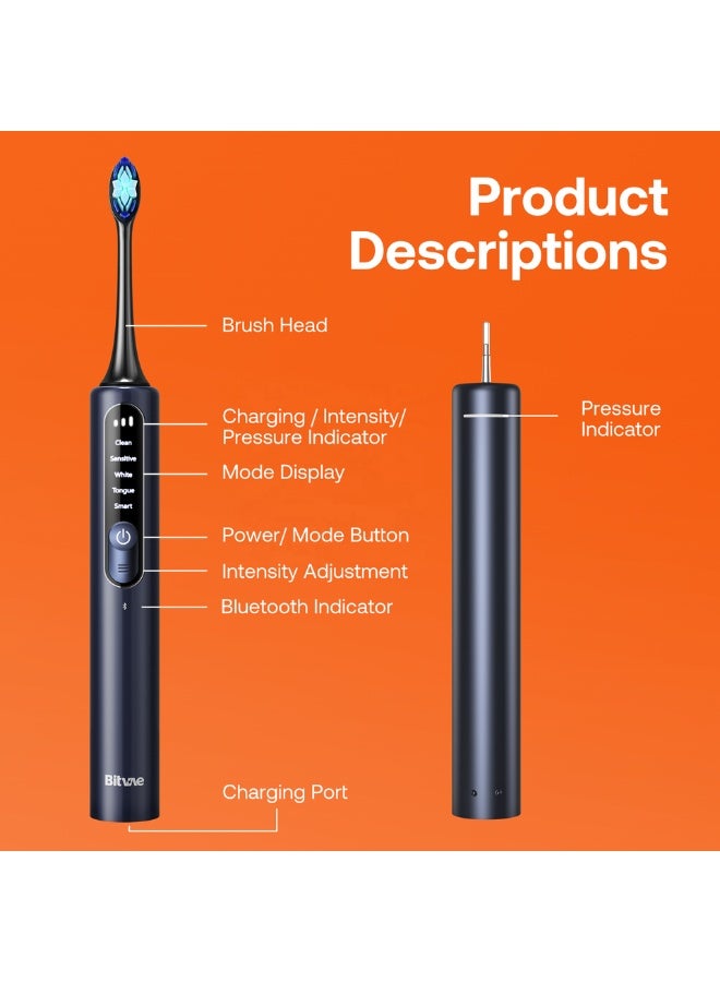 Bitvae BV S3 Electric Toothbrush for Adults, Sonic Power Toothbrush with Smart Pressure Sensor, 8 Brush Heads, Bluetooth Automatic Toothbrush With Premium Travel Case - Image 2