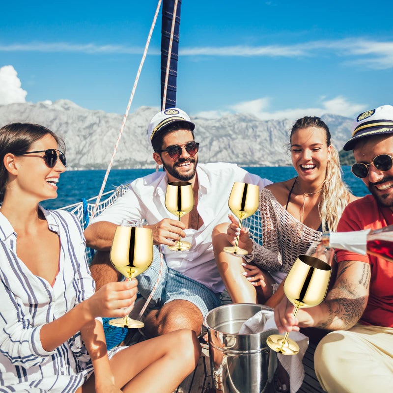 Tessco Set of 6 18 oz Stemmed Stainless Steel Wine Glass Unbreakable Glasses Drinking Glasses Wine Goblet Metallic Goblets for Outdoor Events Party Beach Pool Travel Wedding Anniversary(Gold) - Image 5