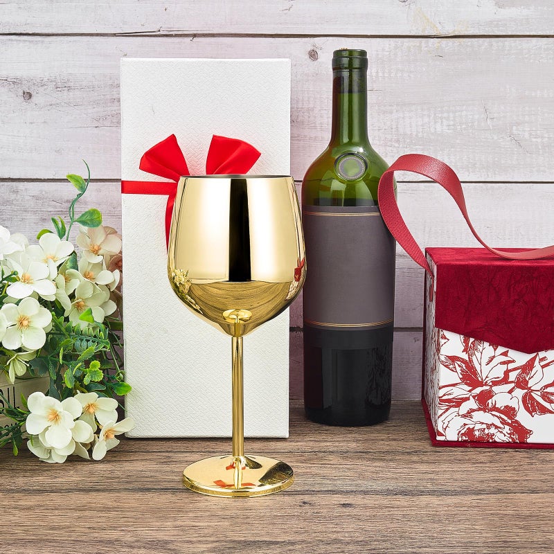 Tessco Set of 6 18 oz Stemmed Stainless Steel Wine Glass Unbreakable Glasses Drinking Glasses Wine Goblet Metallic Goblets for Outdoor Events Party Beach Pool Travel Wedding Anniversary(Gold) - Image 3