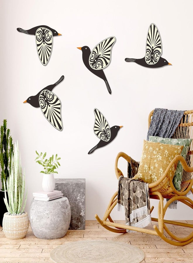 KOYILTD 5 Piece Wooden Bird Wall Decor Sculptures Wood Boho Flying Bird Wall Art Scandinavian Home Wall Decor for Farmhouse Living Room Bathroom Dining Room Kitchen Office (Rustic) - Image 2