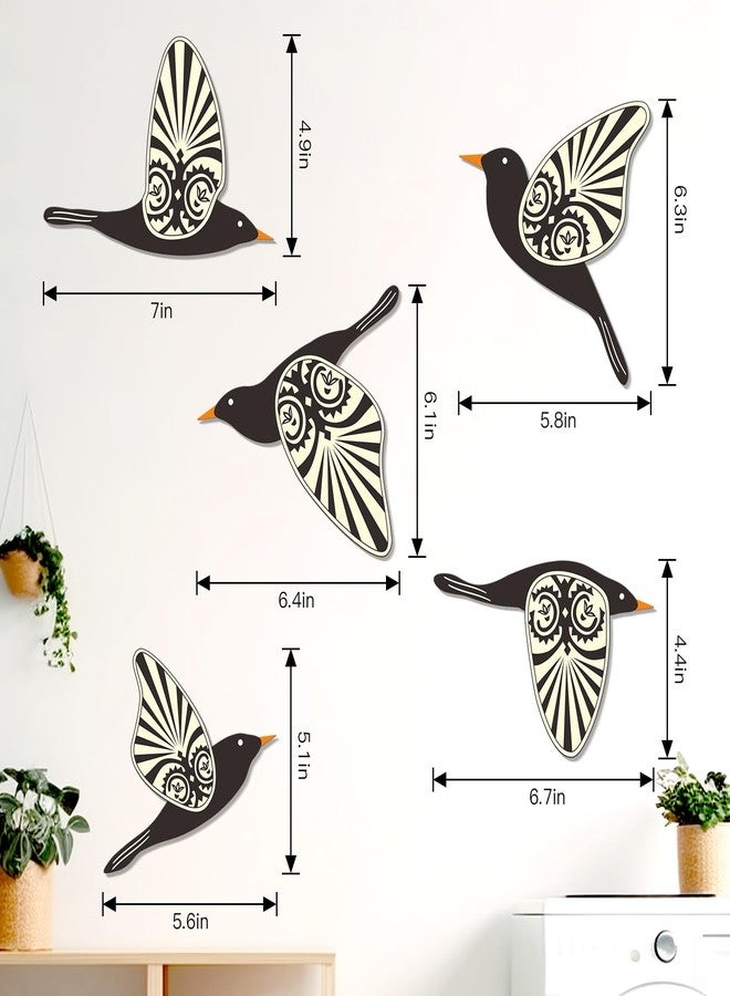 KOYILTD 5 Piece Wooden Bird Wall Decor Sculptures Wood Boho Flying Bird Wall Art Scandinavian Home Wall Decor for Farmhouse Living Room Bathroom Dining Room Kitchen Office (Rustic) - Image 3