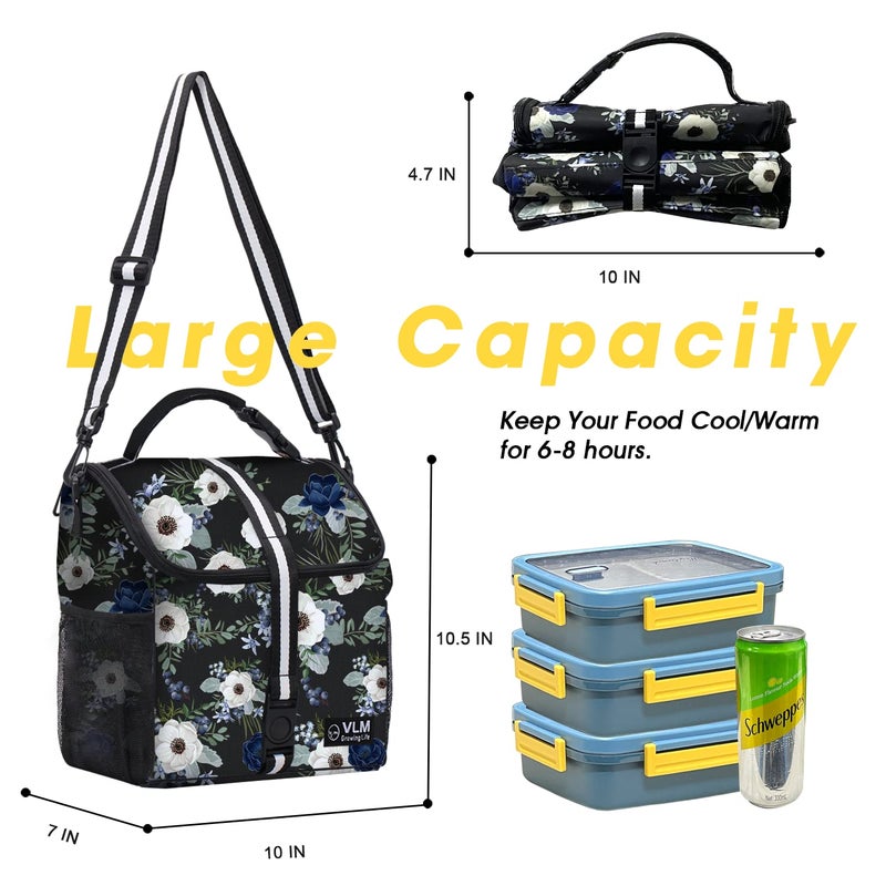 VLM Lunch Box for Women, Insulated Lunch Bag Women with Adjustable Shoulder Strap, Cute Lunch Tote Bag for Work,Picnic,Camping - Image 2