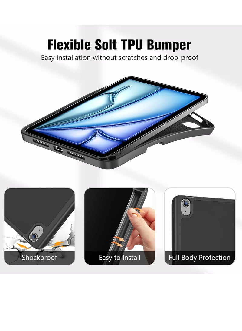 YoYoTech iPad Air 11 M3- 2025/ M2-2024 Case Cover,Smart Folio Case for iPad Air 11 inch M3/M2 2025/2024 with Pencil Holder Slot [Soft Flexible Case] Auto Wake Sleep - Black - Image 5
