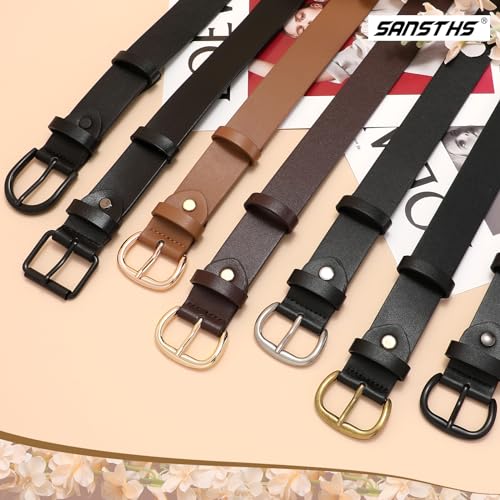 SANSTHS Women Leather Belt for Jeans Pants Dresses Black Ladies Waist Belt with Black Buckle, Black M - Image 5