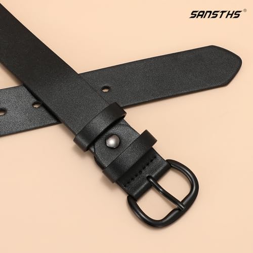 SANSTHS Women Leather Belt for Jeans Pants Dresses Black Ladies Waist Belt with Black Buckle, Black M - Image 4