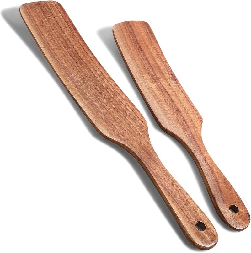 TEZZ Spurtle Set, Natural Acacia Wooden Kitchen Utensils Set of 2, Wooden Spoons Utensils for Cooking, stirring, Mixing, Serving, spurtles kitchen tools as seen on tv for NonSick Cookware - Image 1