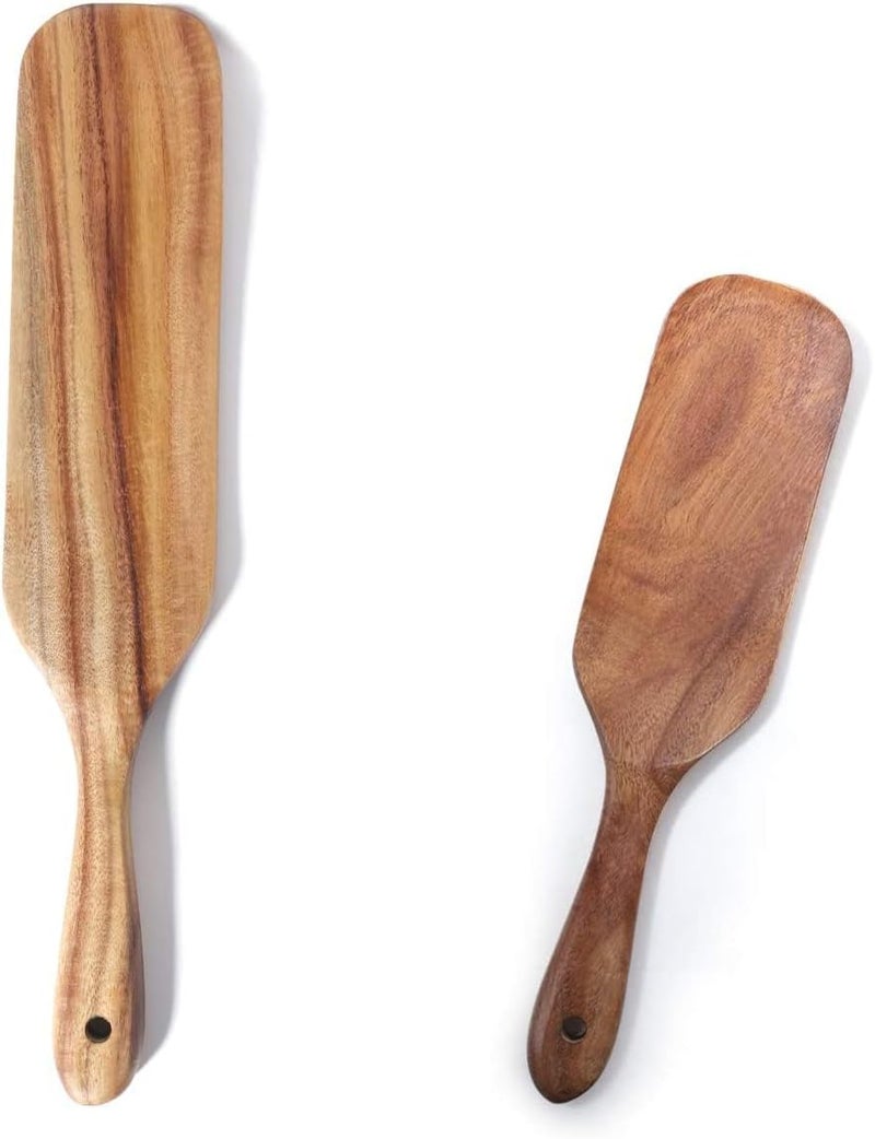 TEZZ Spurtle Set, Natural Acacia Wooden Kitchen Utensils Set of 2, Wooden Spoons Utensils for Cooking, stirring, Mixing, Serving, spurtles kitchen tools as seen on tv for NonSick Cookware - Image 2