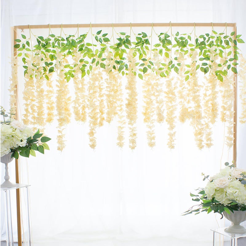 Luerbi 12 Pack Wisteria Hanging Flowers  3.77 Feet Artificial Flower Vines  Fake Rattan Hanging Flowers  Silk Wisteria Garland Flowers for Weddings  Gardens  Walls  Backdrop Party Decoration (Champagne Gold) - Image 4