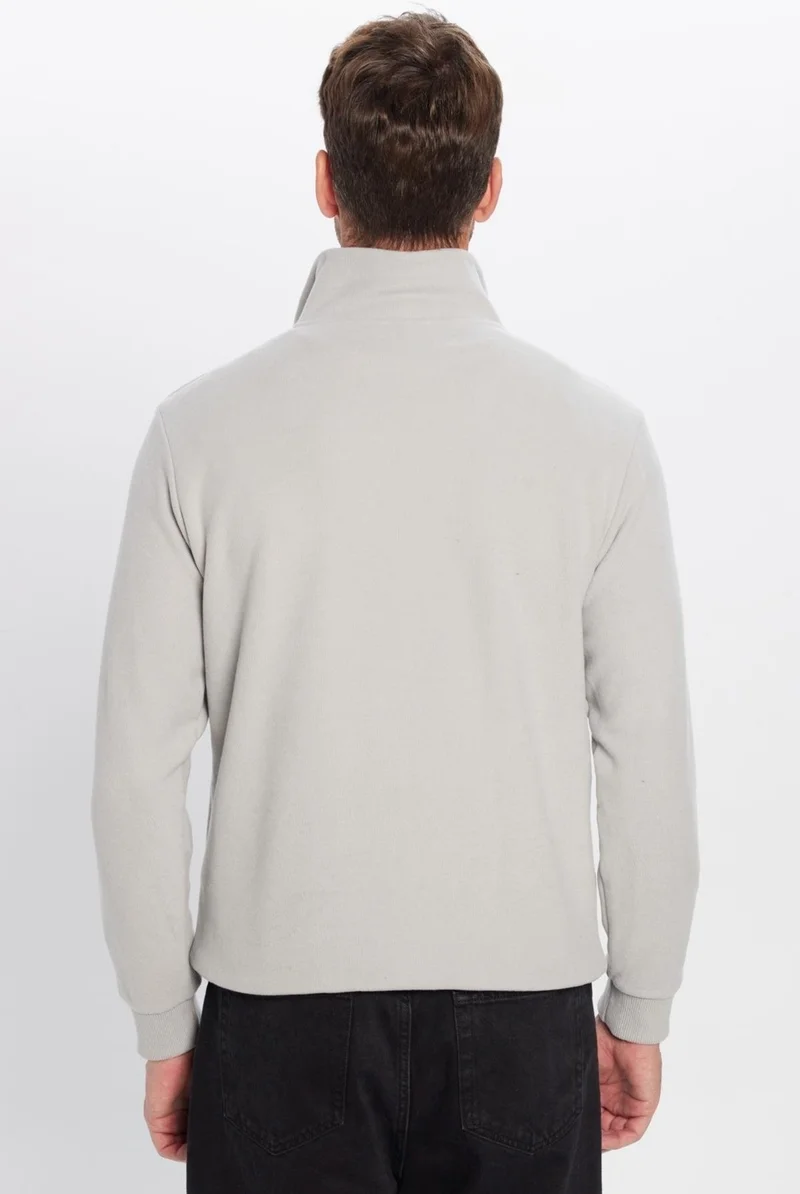 تودورس Relax Fit Comfortable Cut Cotton Half Zipper Gray Stand Collar Sweatshirt