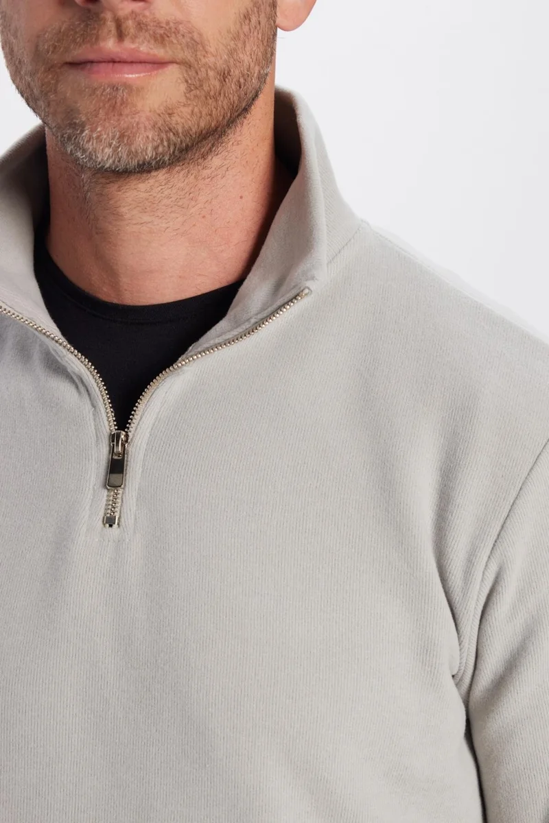 تودورس Relax Fit Comfortable Cut Cotton Half Zipper Gray Stand Collar Sweatshirt