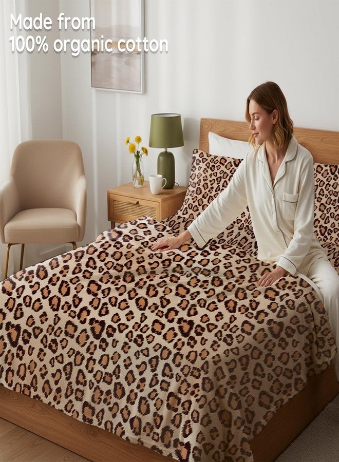LONAVA 100% Organic Cotton Flannel Sheet Set 4 Pieces, Warm&Cozy Velvety Soft Heavyweight - Double Brushed Flannel, 16 inch Deep Pocket Bedsheets,(King,Brown Leopard) - Image 3