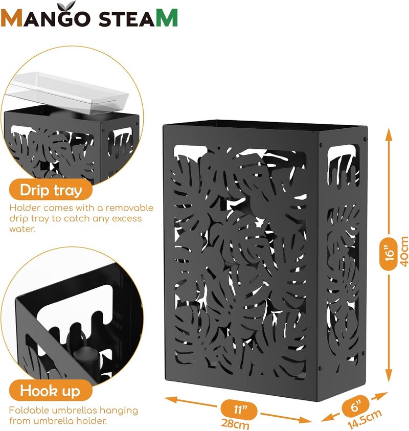 Mango Steam Monstera Umbrella Holder Stand for Home or Office Entryways (Black, Monstera) - Image 3