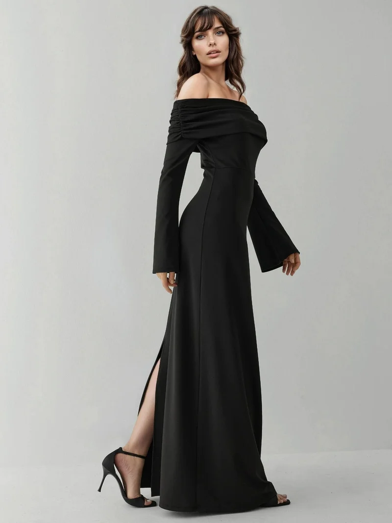 زوبعة فستان ماكسي مكشوف الكتفين بفتحة