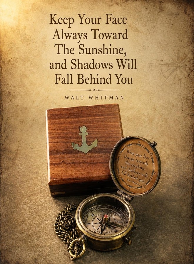 Mai Keep Your Face Always Toward The Sunshine, and Shadows Will Fall Behind You Engraved Compass with ‎Wooden Box, Camping Compass, Graduation Day Gifts for Son, Love, Sister, Husband, Wife, Fiancé. - Image 3