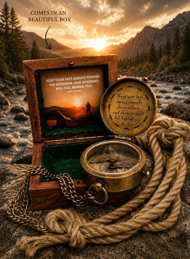 Mai Keep Your Face Always Toward The Sunshine, and Shadows Will Fall Behind You Engraved Compass with ‎Wooden Box, Camping Compass, Graduation Day Gifts for Son, Love, Sister, Husband, Wife, Fiancé. - Image 4
