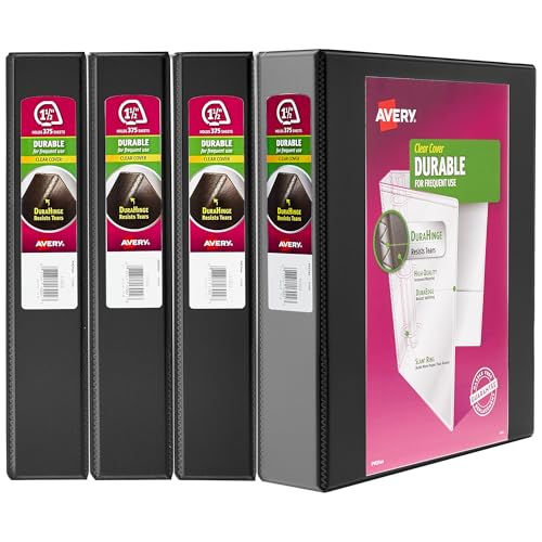 Avery Durable View 3 Ring Binder, 1-1/2 Inch Slant Rings, 4 Black Binders (05738) - Image 1