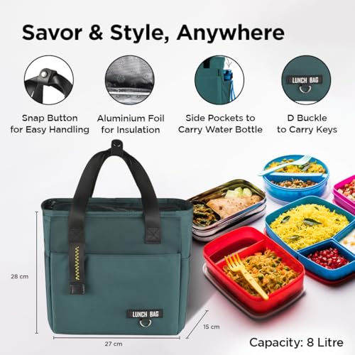 UMAI Insulated Lunch Bag for Kids, Women & Men, Ideal Tote Tiffin Bag for Office/School/Camping/Gym-Lightweight, Durable Handle, Large Capacity, Multifunctional Pockets, Easy to Clean (Green) - Image 2