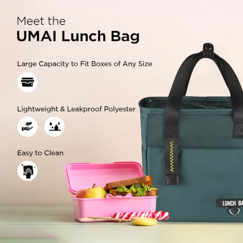 UMAI Insulated Lunch Bag for Kids, Women & Men, Ideal Tote Tiffin Bag for Office/School/Camping/Gym-Lightweight, Durable Handle, Large Capacity, Multifunctional Pockets, Easy to Clean (Green) - Image 3